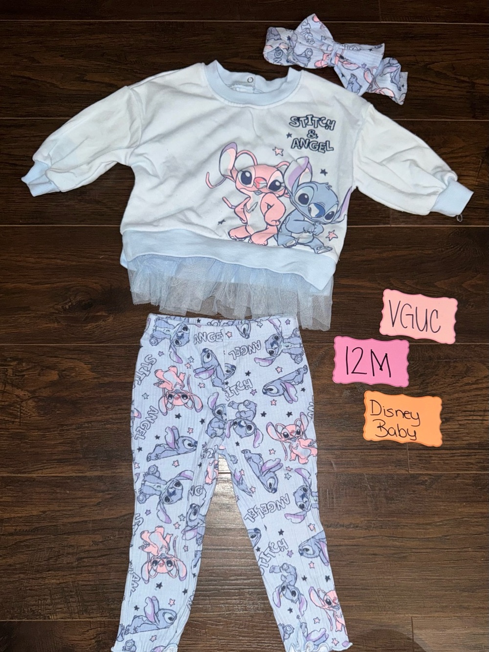 Disney Baby stitch and angel outfit 12 months